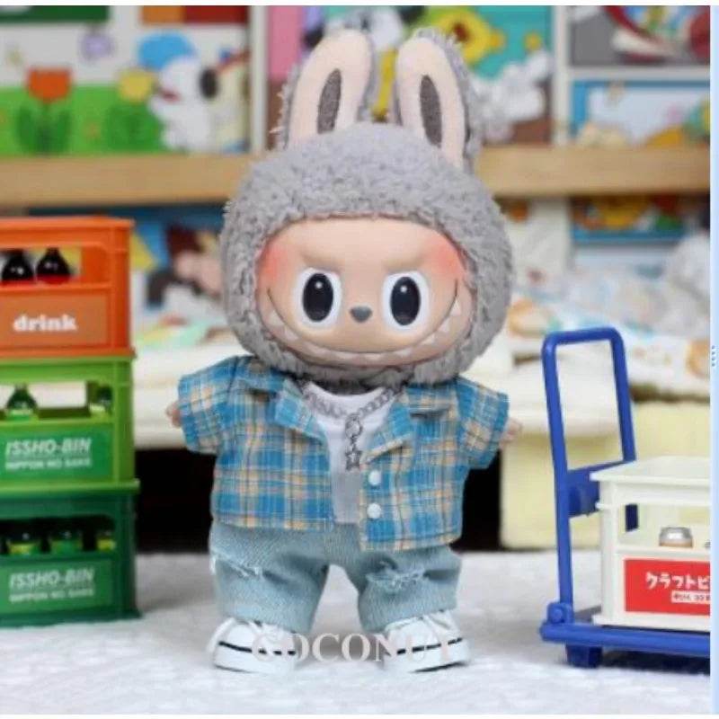 Stylish Summer Outfit Set for 17cm Vinyl Dolls Featuring Cool Casual Shirt and Ripped Jeans Labubu - ToylandEU