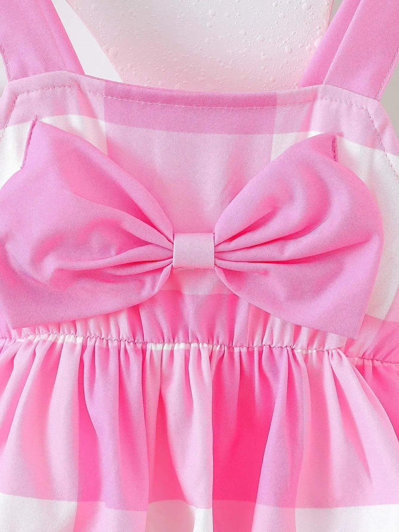 Summer Bowknot Color-Blocked Baby Girl Dress With Stretch - ToylandEU