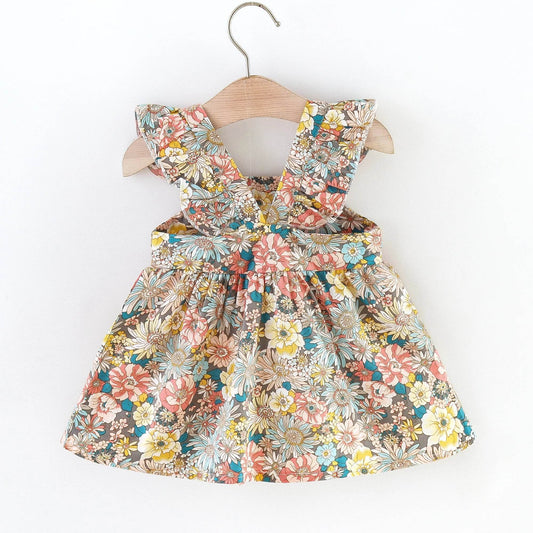 Summer Fresh Two Piece Floral Print Baby Dress Set Crossbody Bag Included For 0 To 3 Years - ToylandEU