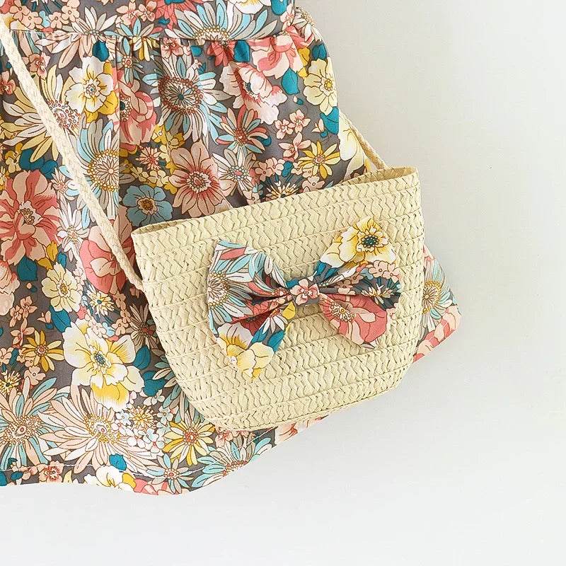 Summer Fresh Two Piece Floral Print Baby Dress Set Crossbody Bag Included For 0 To 3 Years - ToylandEU