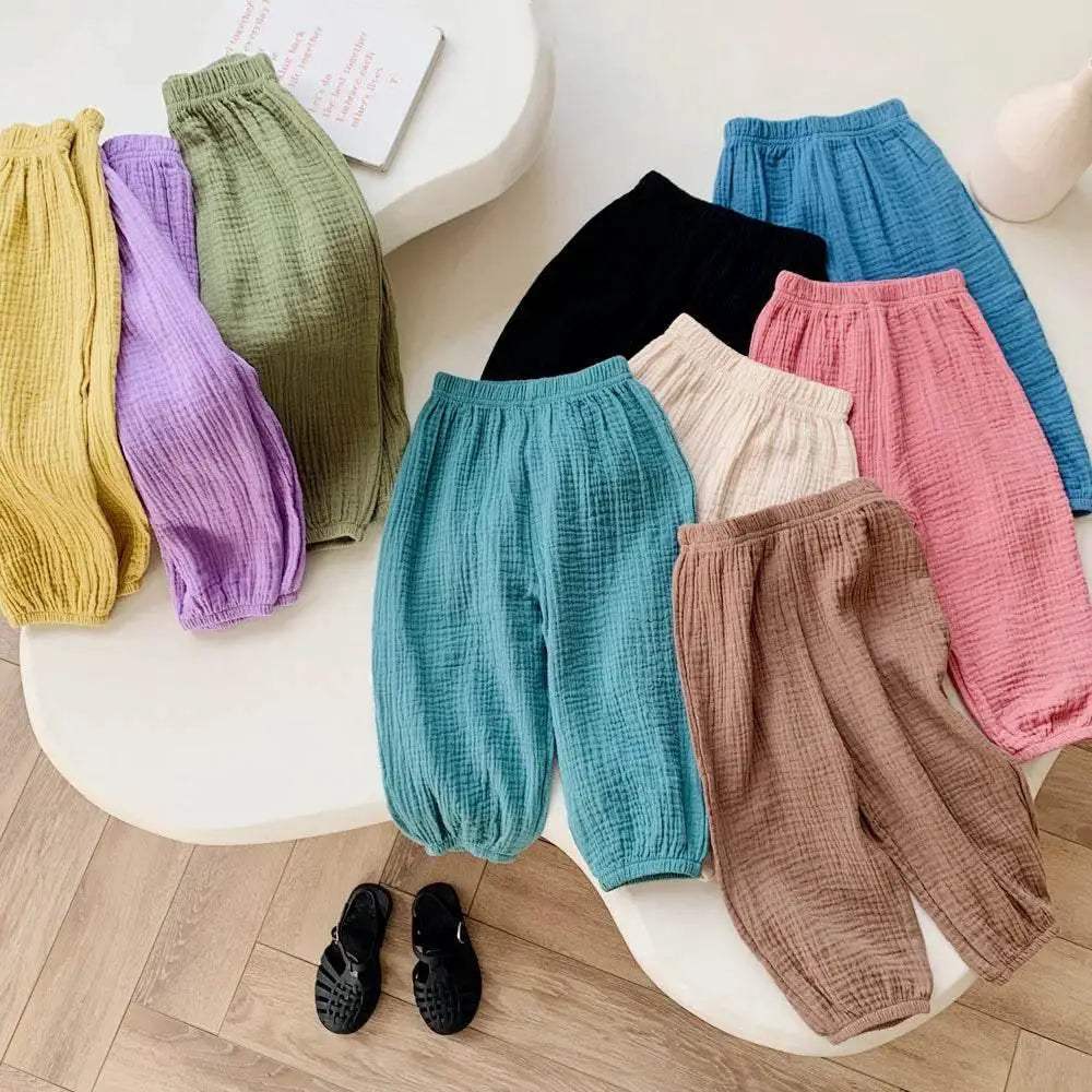 Summer Linen Kids Girls Sunscreen Pant Casual Loose Boys Trousers - ToylandEU