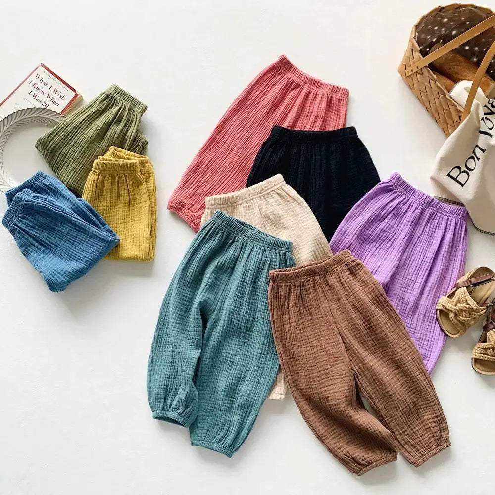 Summer Linen Kids Girls Sunscreen Pant Casual Loose Boys Trousers - ToylandEU