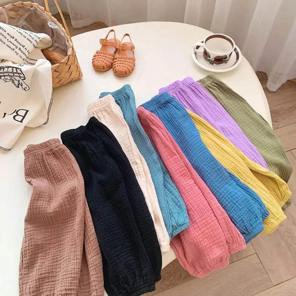 Summer Linen Kids Girls Sunscreen Pant Casual Loose Boys Trousers - ToylandEU