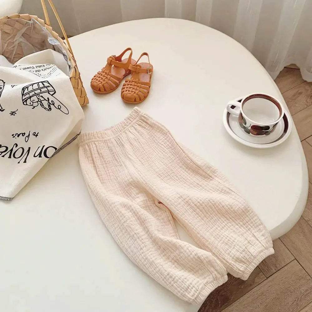 Summer Linen Kids Girls Sunscreen Pant Casual Loose Boys Trousers - ToylandEU