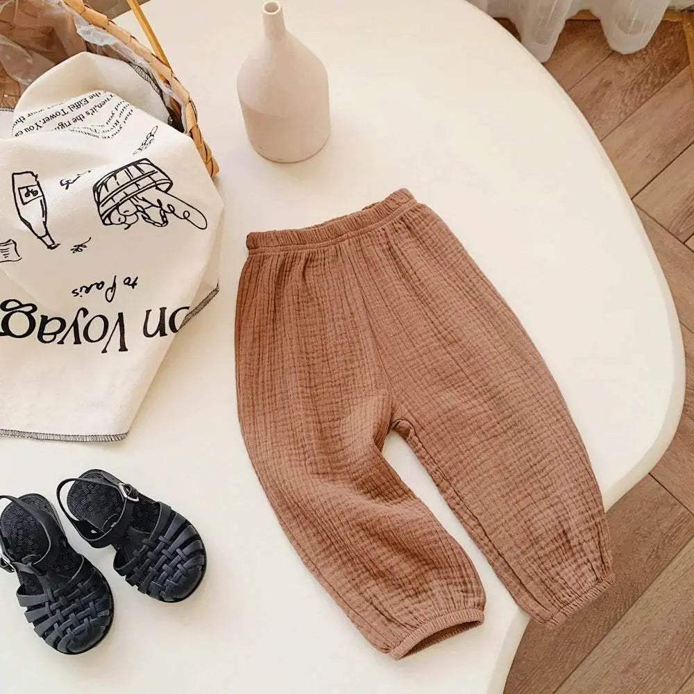 Summer Linen Kids Girls Sunscreen Pant Casual Loose Boys Trousers - ToylandEU