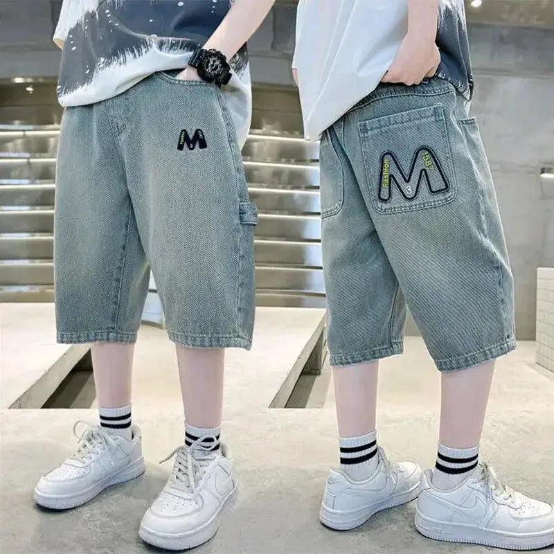  Summer Teen Boys Denim Shorts Embroidered Letter M -  ToylandEU™