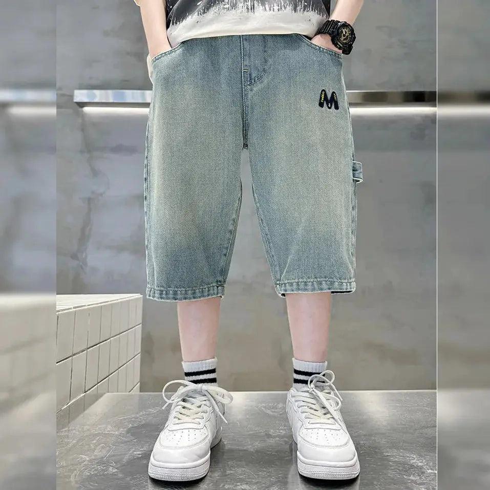  Summer Teen Boys Denim Shorts Embroidered Letter M -  ToylandEU™