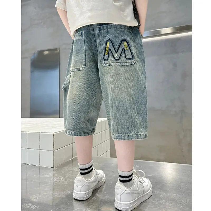  Summer Teen Boys Denim Shorts Embroidered Letter M -  ToylandEU™