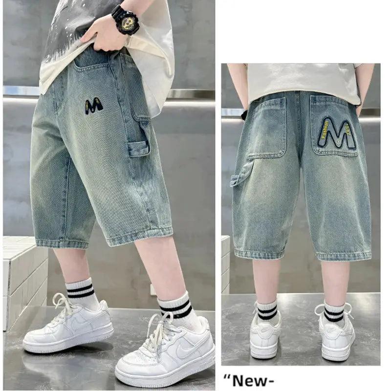  Summer Teen Boys Denim Shorts Embroidered Letter M -  ToylandEU™