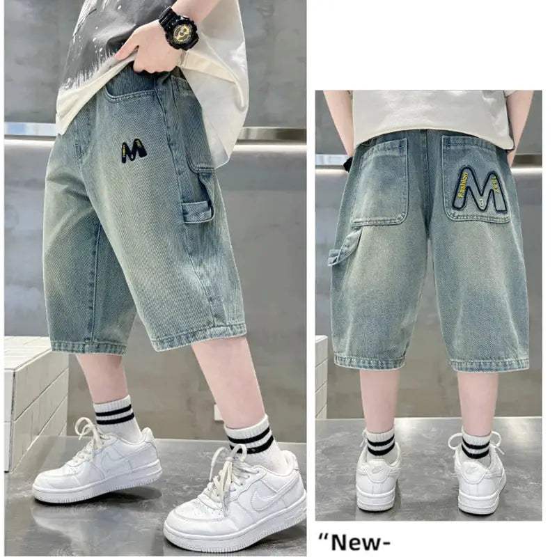  Summer Teen Boys Denim Shorts Embroidered Letter M -  ToylandEU™