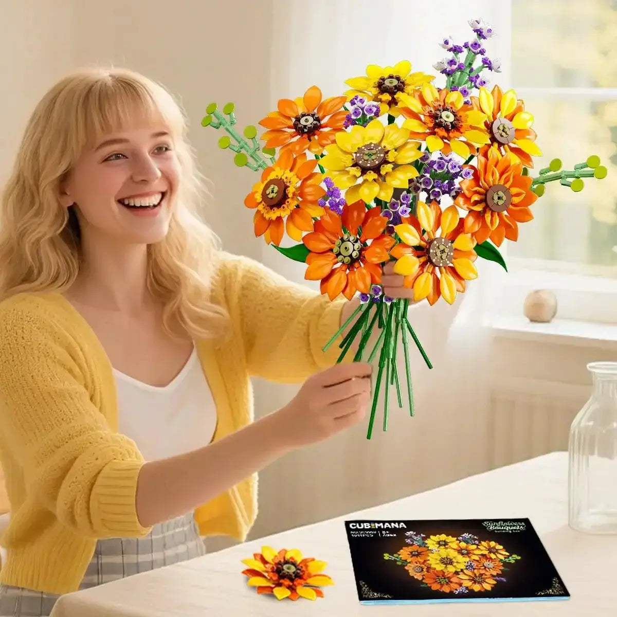 Sunflower Bouquet Building Blocks Set With 17 Lifelike Flowers - ToylandEU