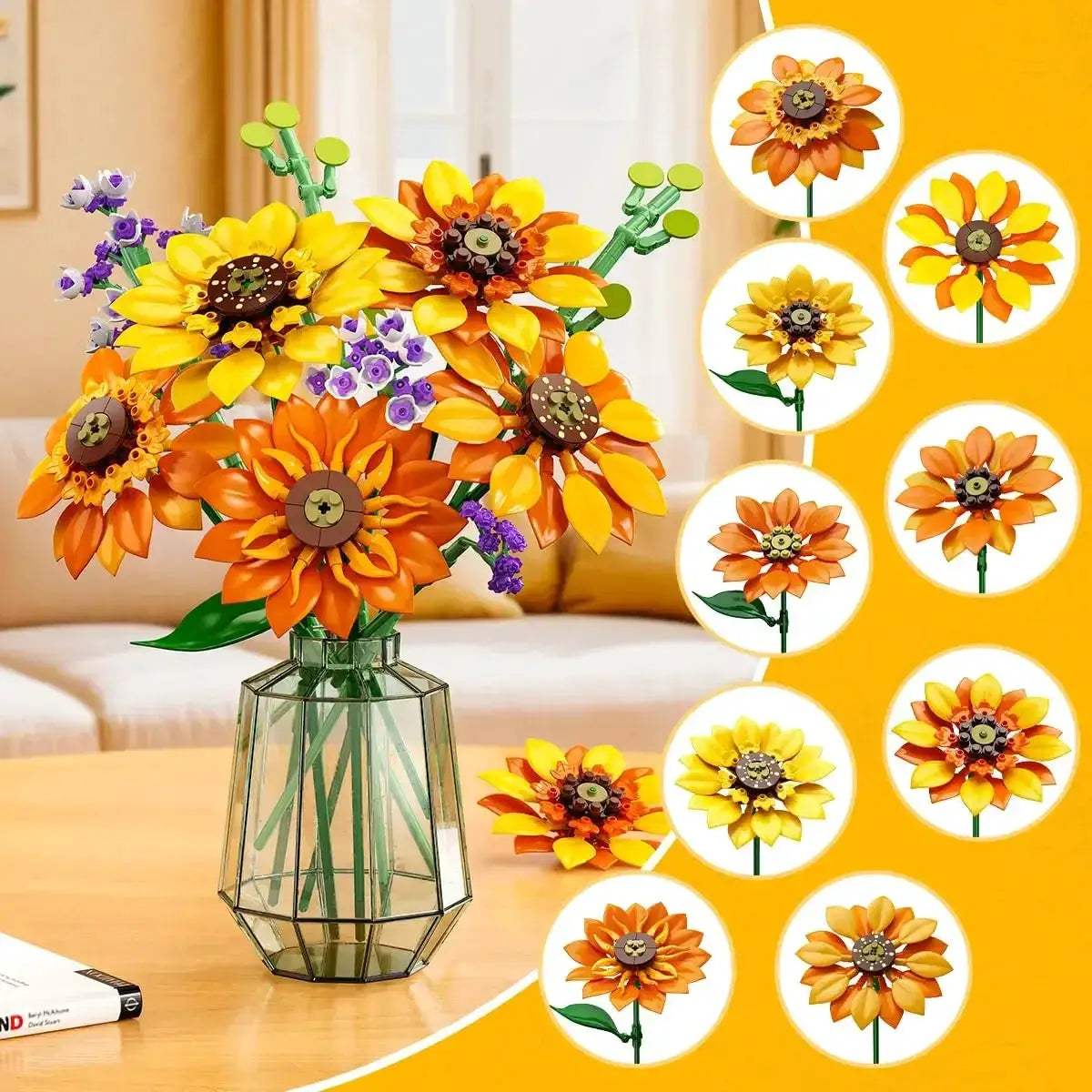 Sunflower Bouquet Building Blocks Set With 17 Lifelike Flowers - ToylandEU