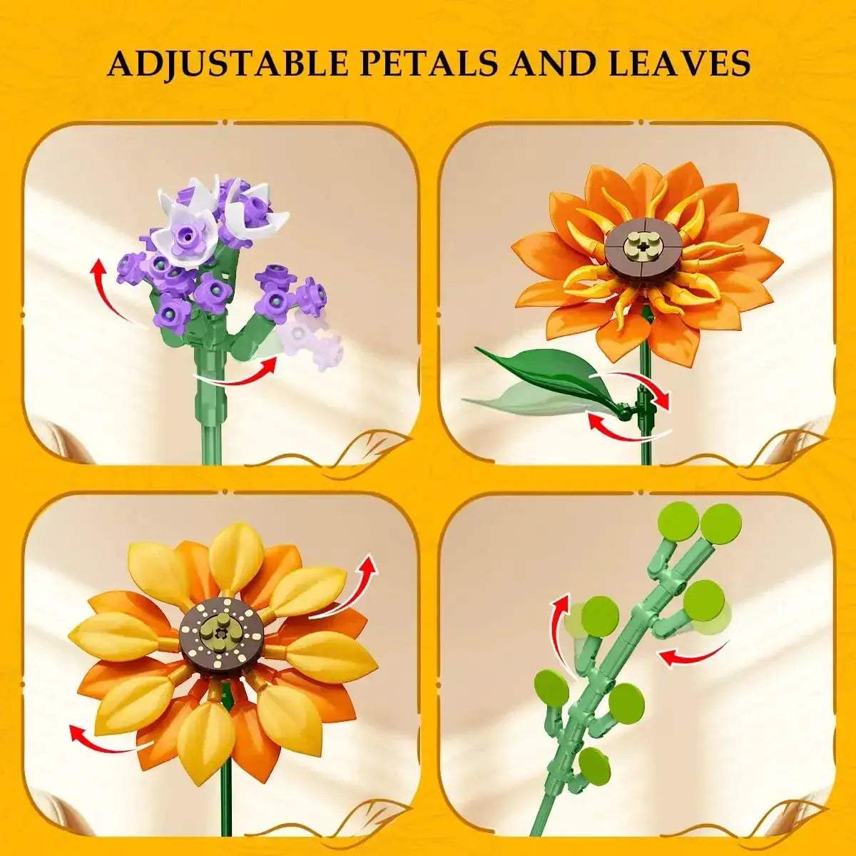 Sunflower Bouquet Building Blocks Set With 17 Lifelike Flowers - ToylandEU