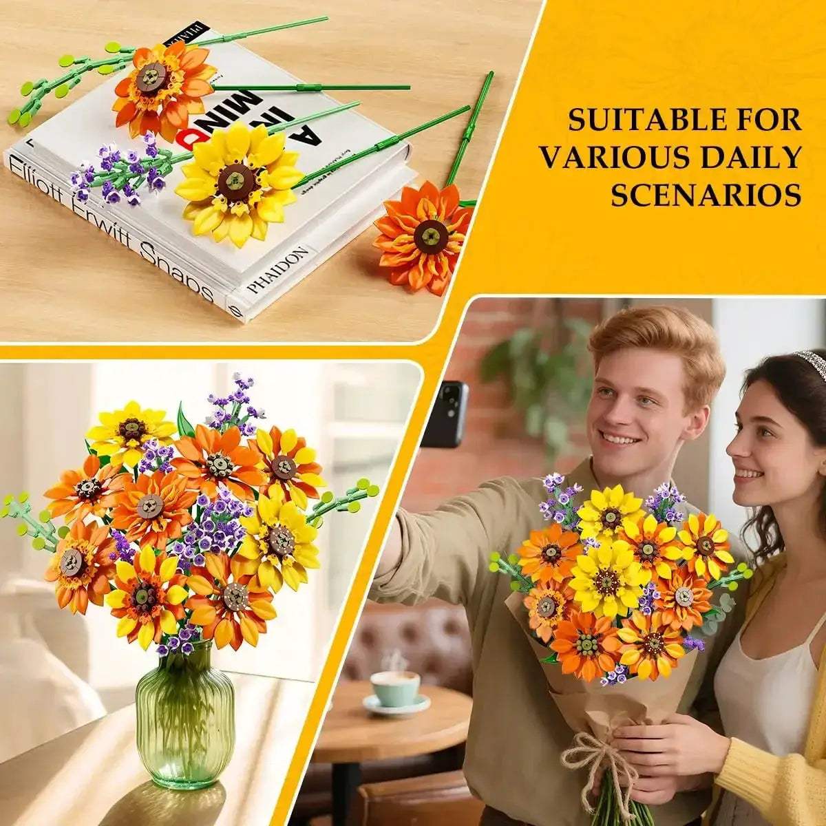 Sunflower Bouquet Building Blocks Set With 17 Lifelike Flowers - ToylandEU