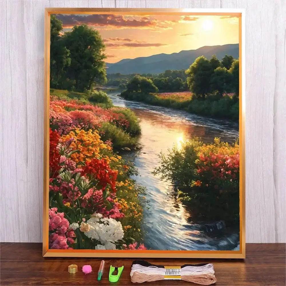  Sunset Landscape DIY Cross-Stitch Kit - Counted Embroidery Craft Set for Home Decor -  ToylandEU™