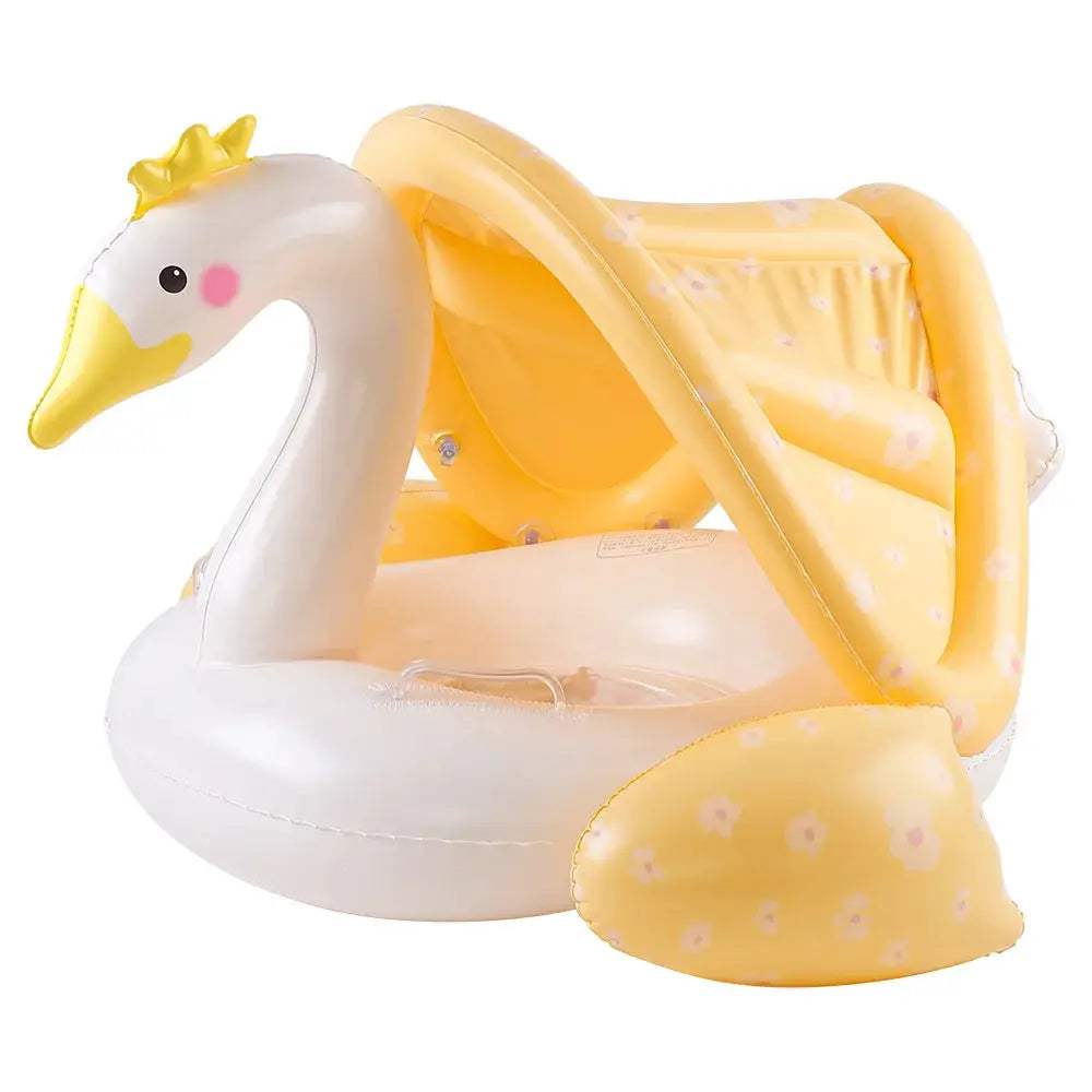Swim Ring with Sunshade Canopy | Inflatable Swan Pool Float Protection | Deluxe Macaron Design Seat - ToylandEU