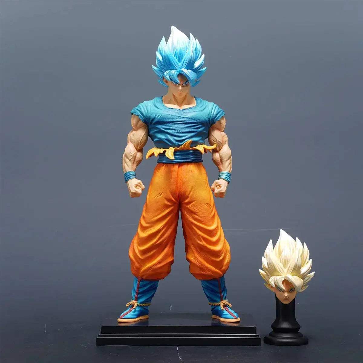 Super Saiyan Blue Son Goku Replacable Heads Anime Figures, Dragon Ball Z Action Figurines PVC 30 CM - ToylandEU