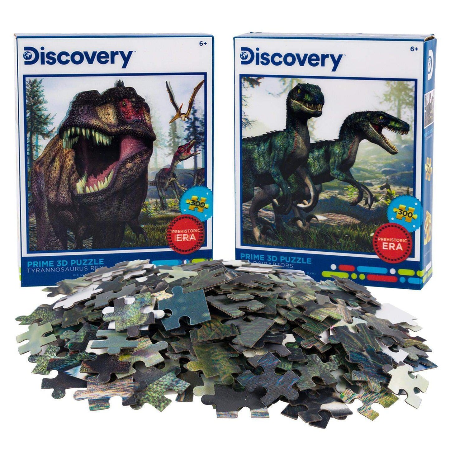 T-Rex & Velociraptors Set of 2 300 Piece Lenticular Jigsaw Puzzles Prime 3D - Puzzle Merchant