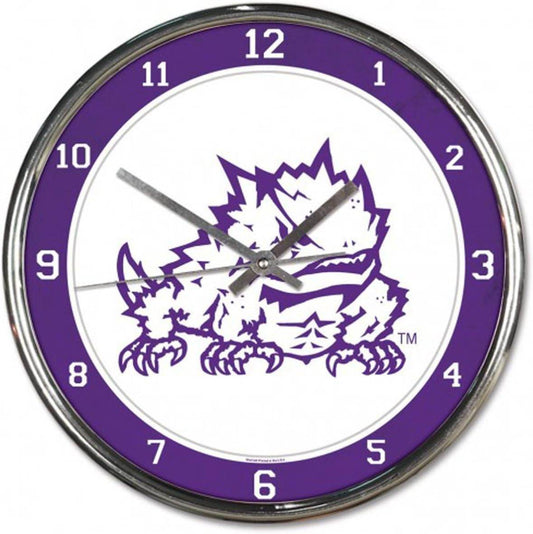 TCU Horned Frogs Chrome Wall Clock 12 Inch Metal Hands - ToylandEU