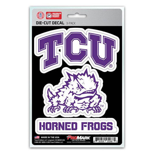 TCU Horned Frogs Decal Die Cut 3 Pack UV Resistant Vinyl - ToylandEU