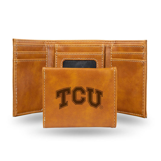 TCU Horned Frogs Wallet Trifold Laser Engraved Leather - ToylandEU