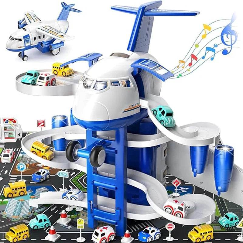 TEMI Airplane & Race Track Play Set for Kids Ages 3-7 with 8 City Cars and Garage Mat - Perfect Birthday Gift for Boys and Girls - ToylandEU