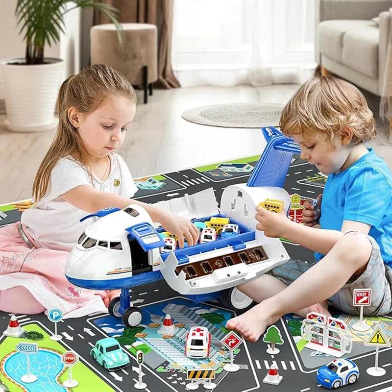 TEMI Airplane & Race Track Play Set for Kids Ages 3-7 with 8 City Cars and Garage Mat - Perfect Birthday Gift for Boys and Girls - ToylandEU