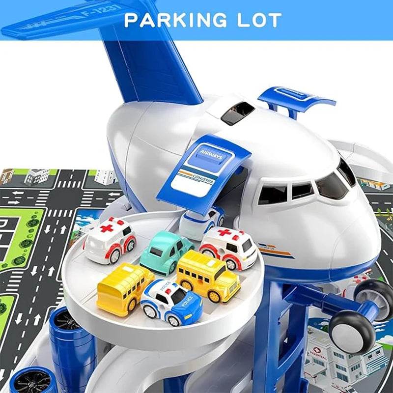 TEMI Airplane & Race Track Play Set for Kids Ages 3-7 with 8 City Cars and Garage Mat - Perfect Birthday Gift for Boys and Girls - ToylandEU