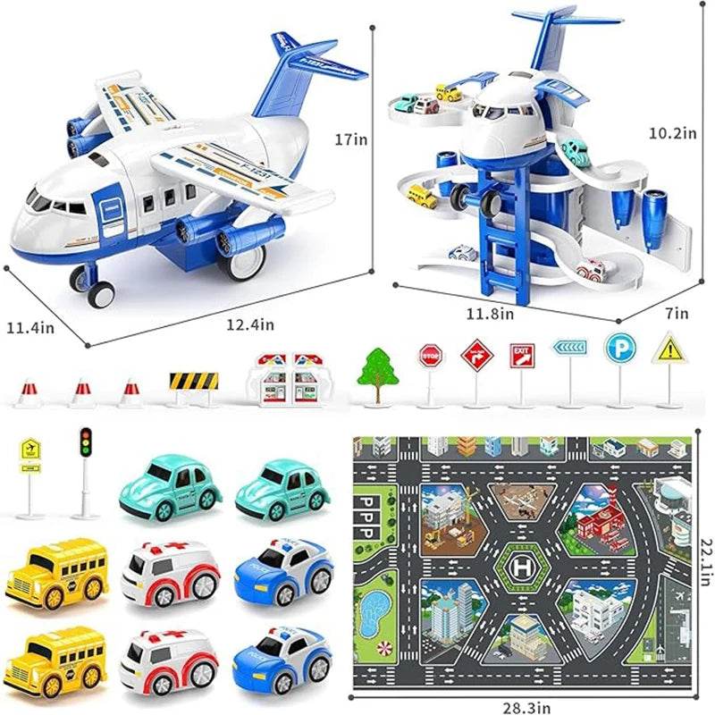 TEMI Airplane & Race Track Play Set for Kids Ages 3-7 with 8 City Cars and Garage Mat - Perfect Birthday Gift for Boys and Girls - ToylandEU