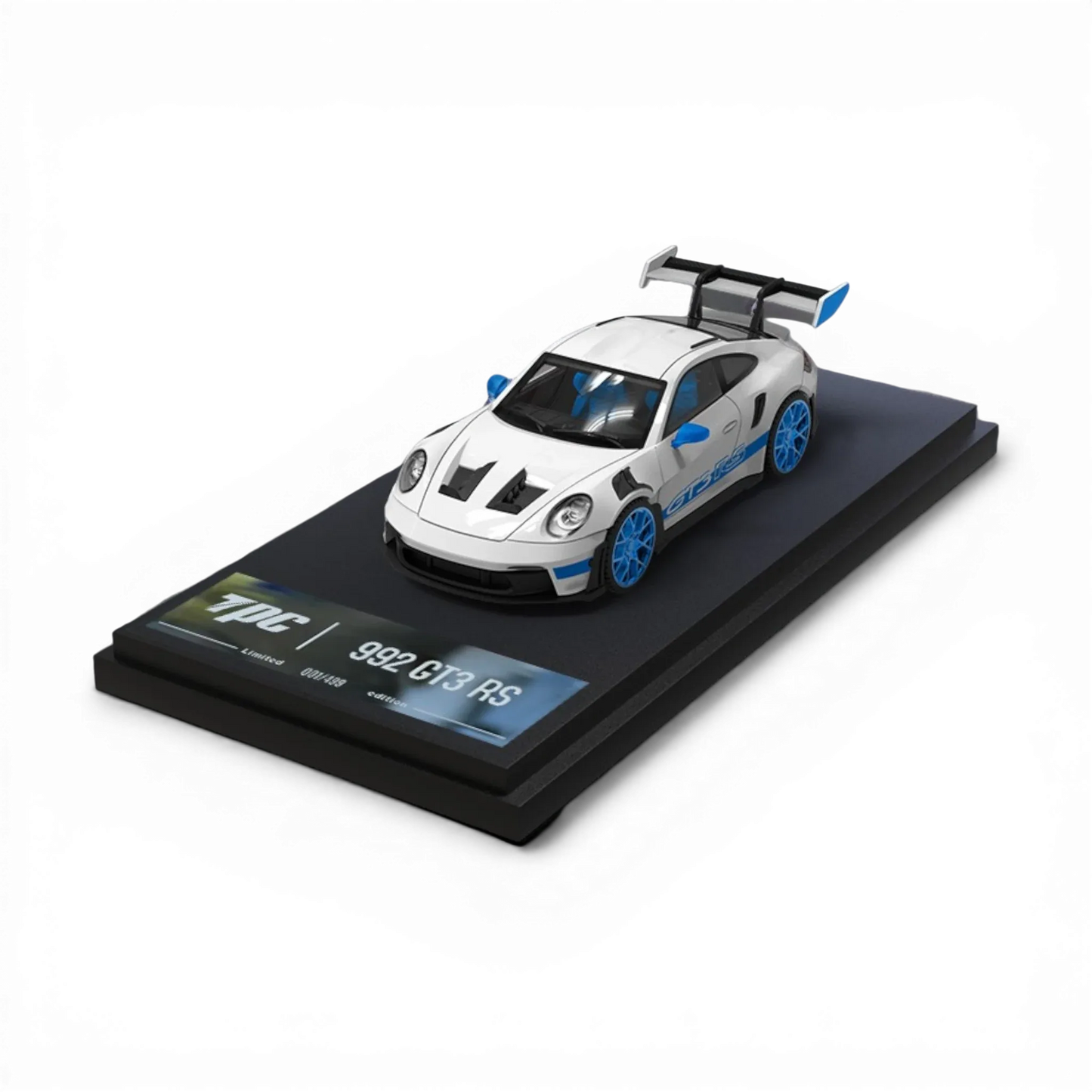 TPC Porsche 911 GT3 RS White Blue Wheels 1:64 - ToylandEU