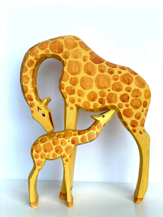 Handcrafted Wooden Giraffe Toy Set of 2 Mamma and Baby - ToylandEU