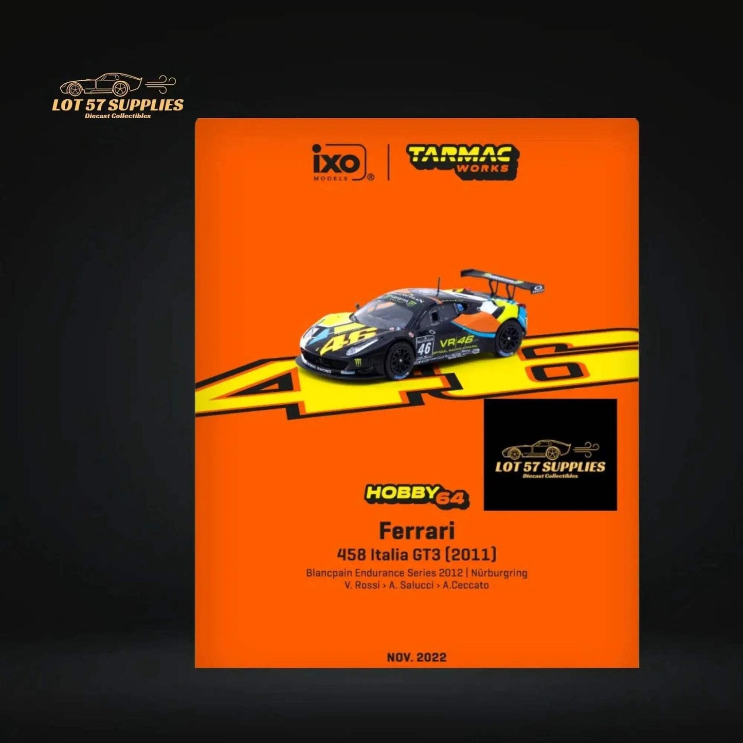 Tarmac Works Hobby64 Ferrari 458 Italia GT3 VR46 T64-073-12BGT646N 1:64 - ToylandEU