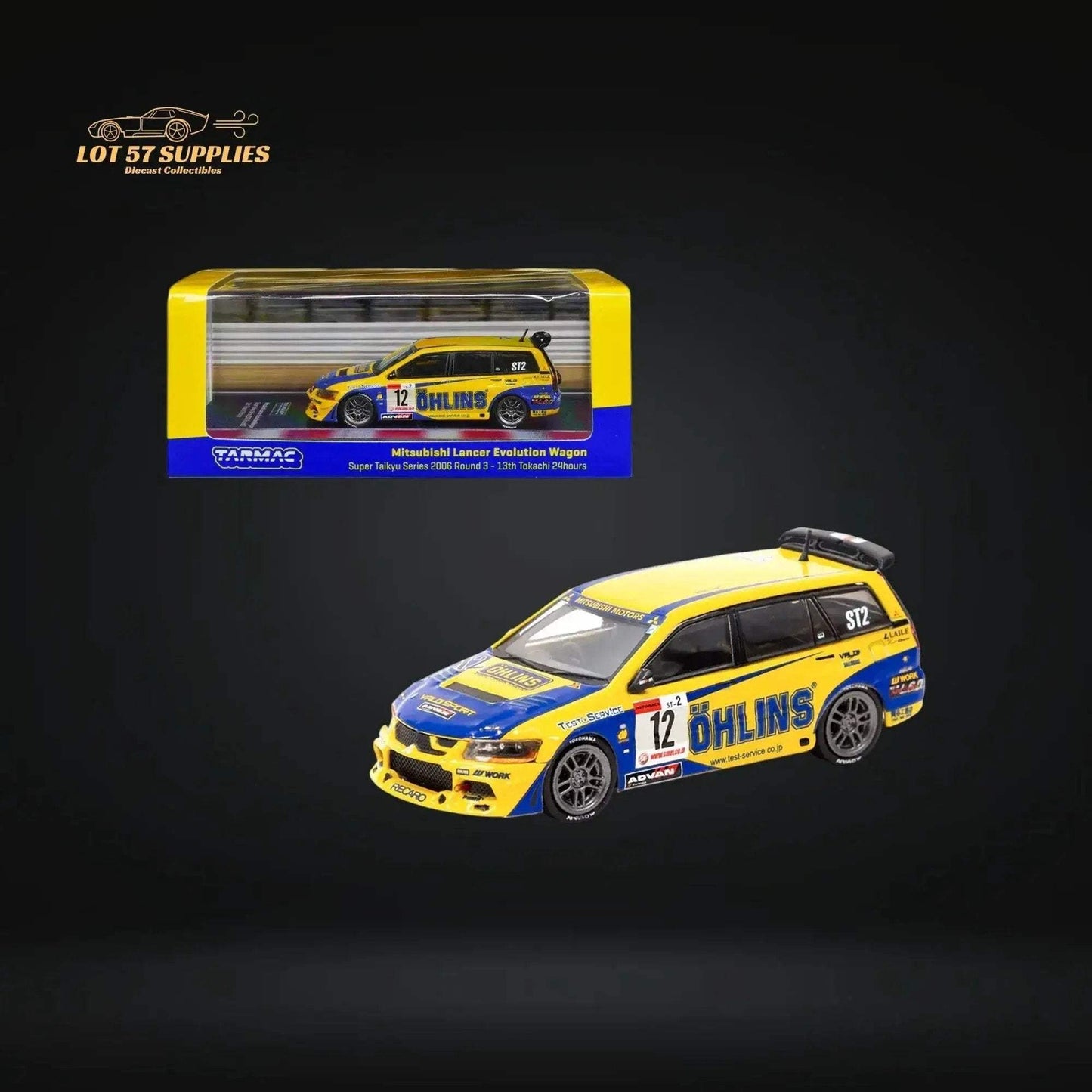 Tarmac Works Mitsubishi Lancer Evolution Wagon Super Taikyu Series 2006 13th Tokachi 24hours OHLINS 1:64 - ToylandEU