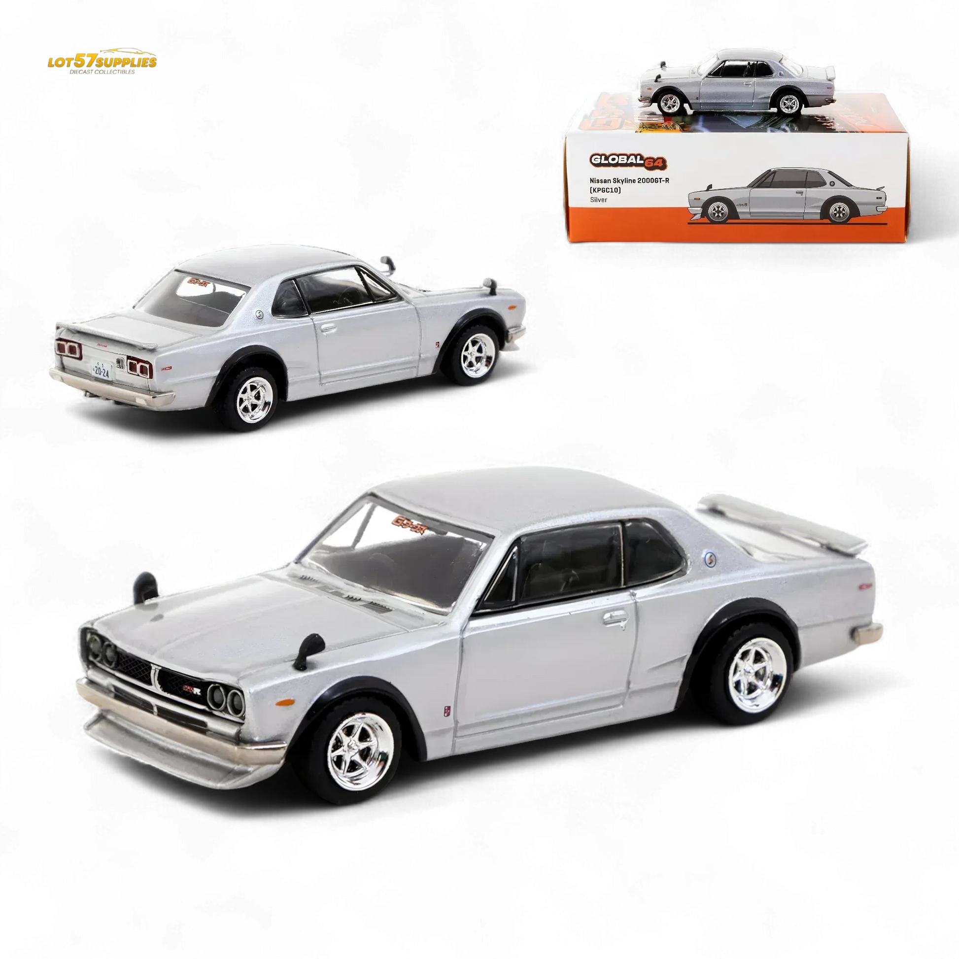 Tarmac Works Global64 Nissan Skyline 2000 GT-R in Silver 1:64 - ToylandEU