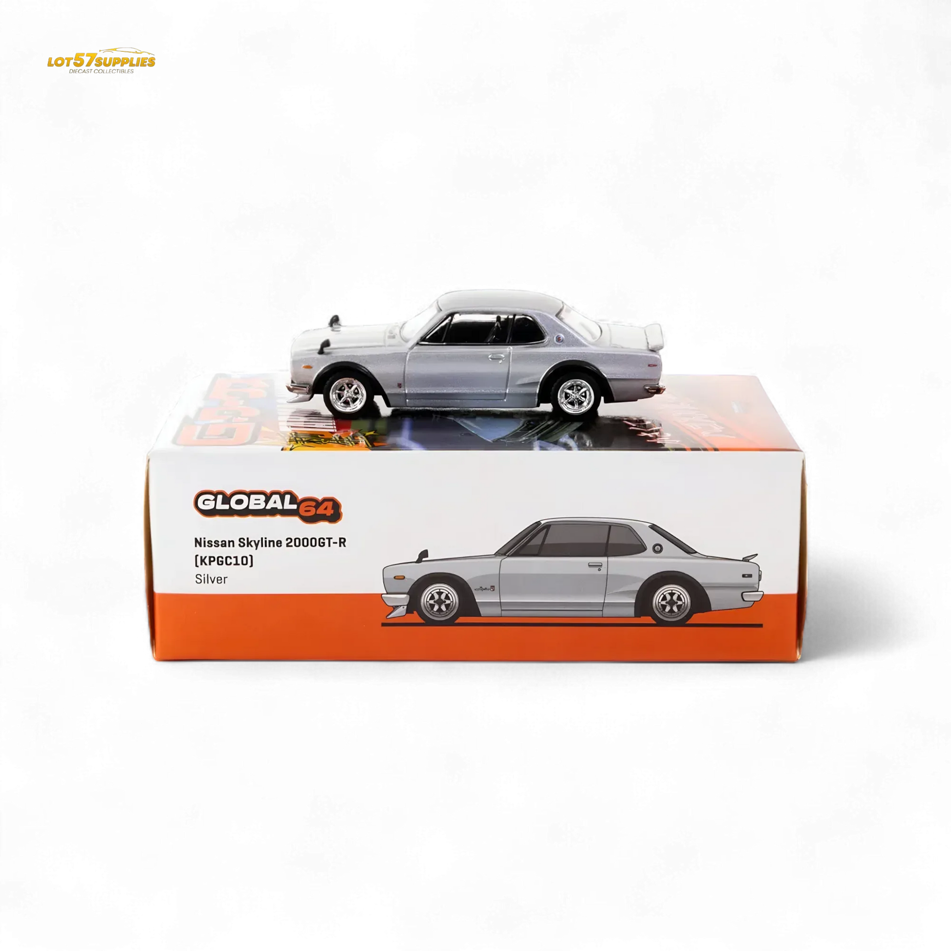 Tarmac Works Global64 Nissan Skyline 2000 GT-R in Silver 1:64 - ToylandEU