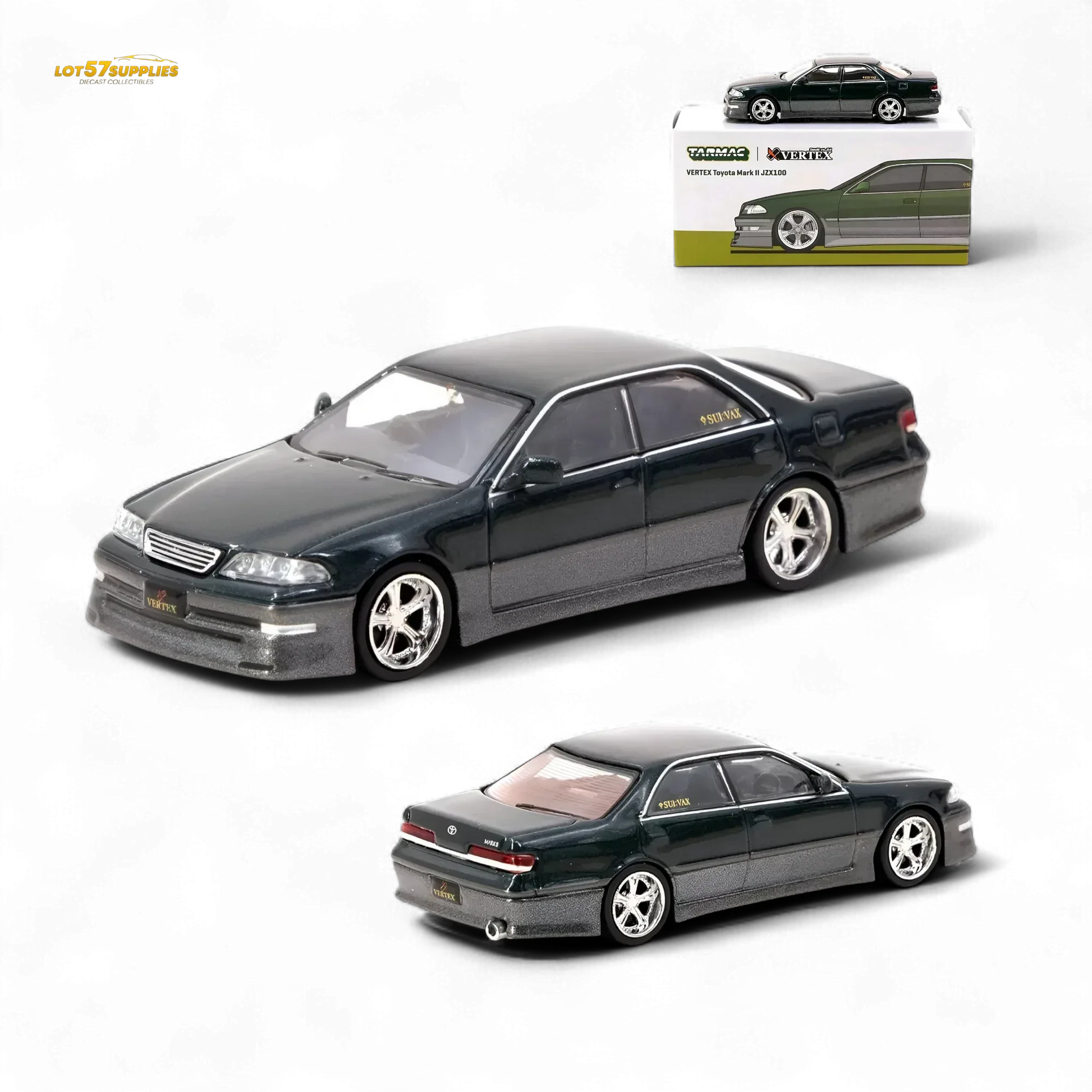 Tarmac Works Global64 VERTEX Toyota Mark II JZX100 Dark Green Metallic 1:64 T64G-024-GR - ToylandEU
