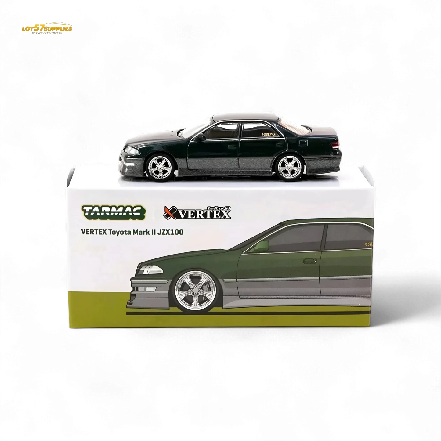 Tarmac Works Global64 VERTEX Toyota Mark II JZX100 Dark Green Metallic 1:64 T64G-024-GR - ToylandEU
