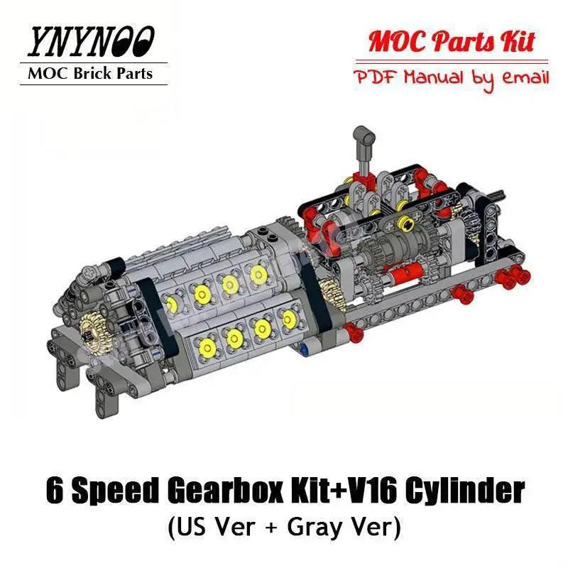  Mechanical Motor Group V16 Engine 6 Speed Gearbox MOC Blocks Building Bricks MOC -  ToylandEU™