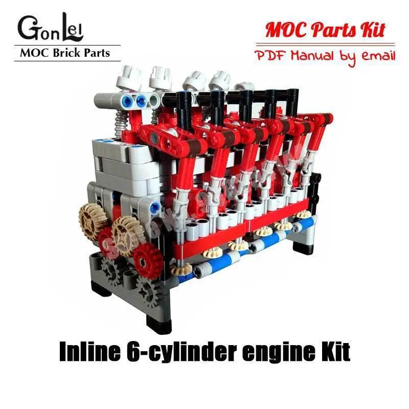  Technical Inline 6 Cylinder 4-Stroke Engine Match 4 Speed Sequential Gearbox MOC Model Building Bricks MOC -  ToylandEU™