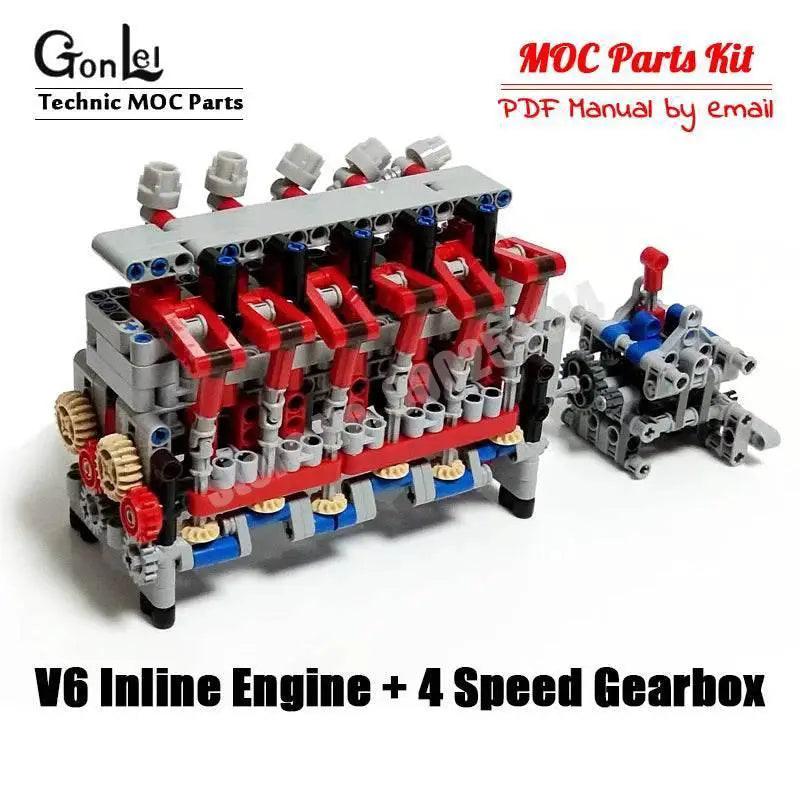  Technical Inline 6 Cylinder 4-Stroke Engine Match 4 Speed Sequential Gearbox MOC Model Building Bricks MOC -  ToylandEU™