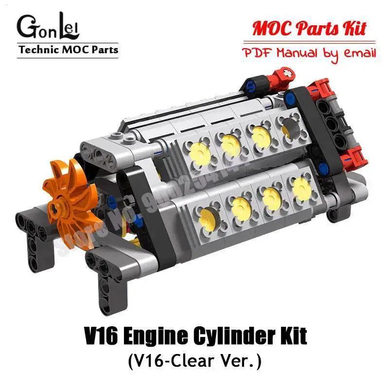  MOC Technical V8 16-Cylinder Engine Unit Building Block Kit Building Bricks MOC -  ToylandEU™
