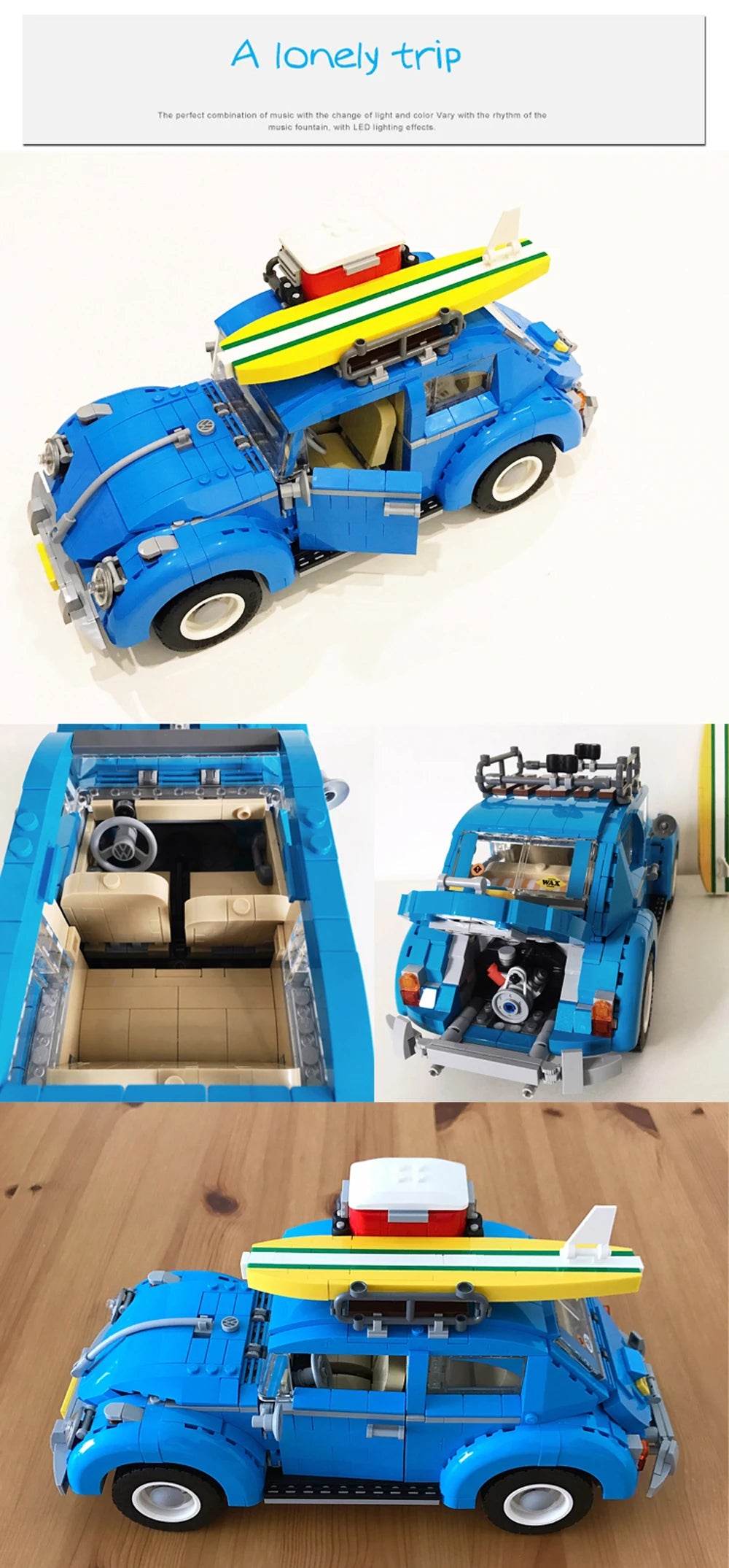1167PCS Technical Blue Beetle Camper Car Building Blocks Model - ToylandEU