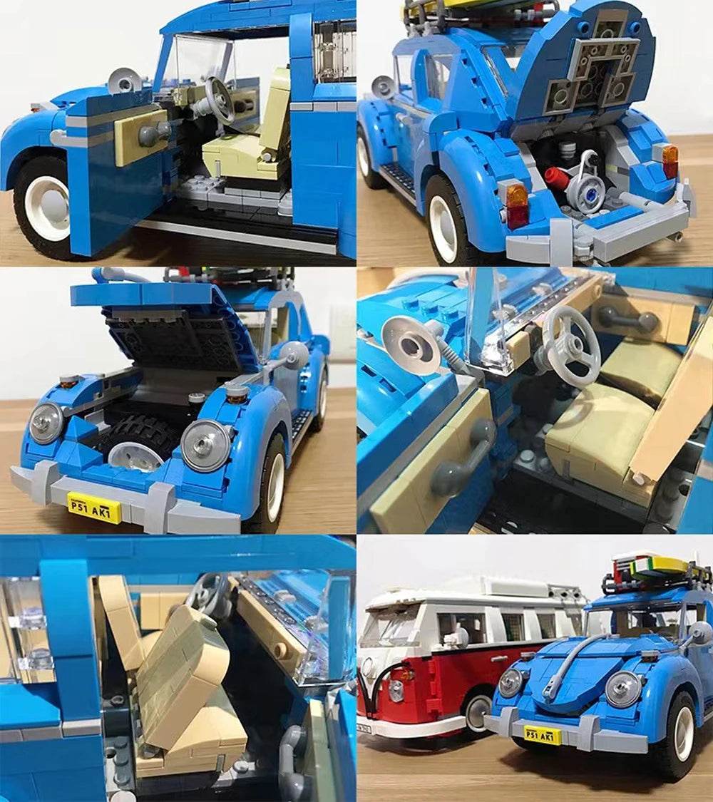 1167PCS Technical Blue Beetle Camper Car Building Blocks Model - ToylandEU