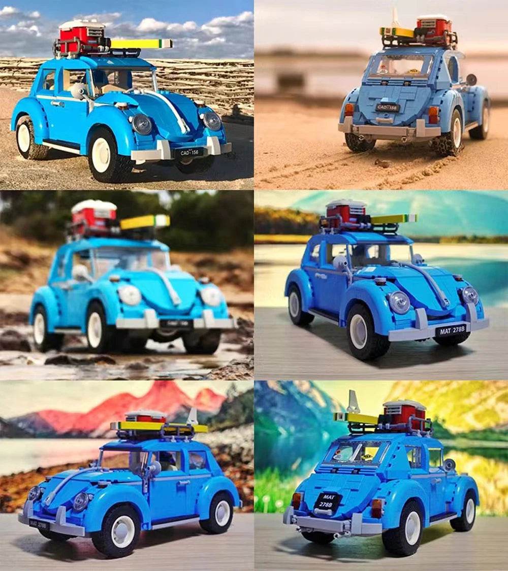 1167PCS Technical Blue Beetle Camper Car Building Blocks Model - ToylandEU