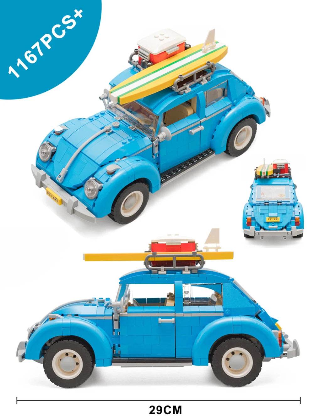 1167PCS Technical Blue Beetle Camper Car Building Blocks Model - ToylandEU