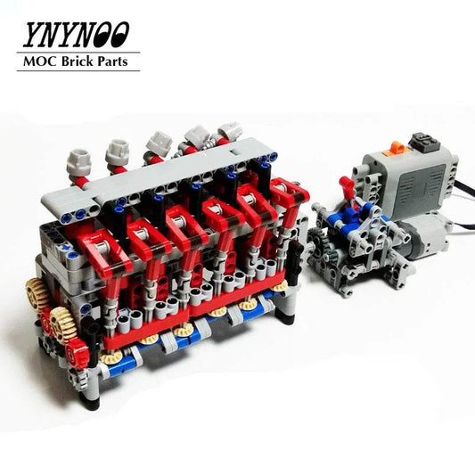 Technical Inline 6 Cylinder 4-Stroke Engine Match 4 Speed Sequential Gearbox MOC Model Building Bricks MOC - ToylandEU