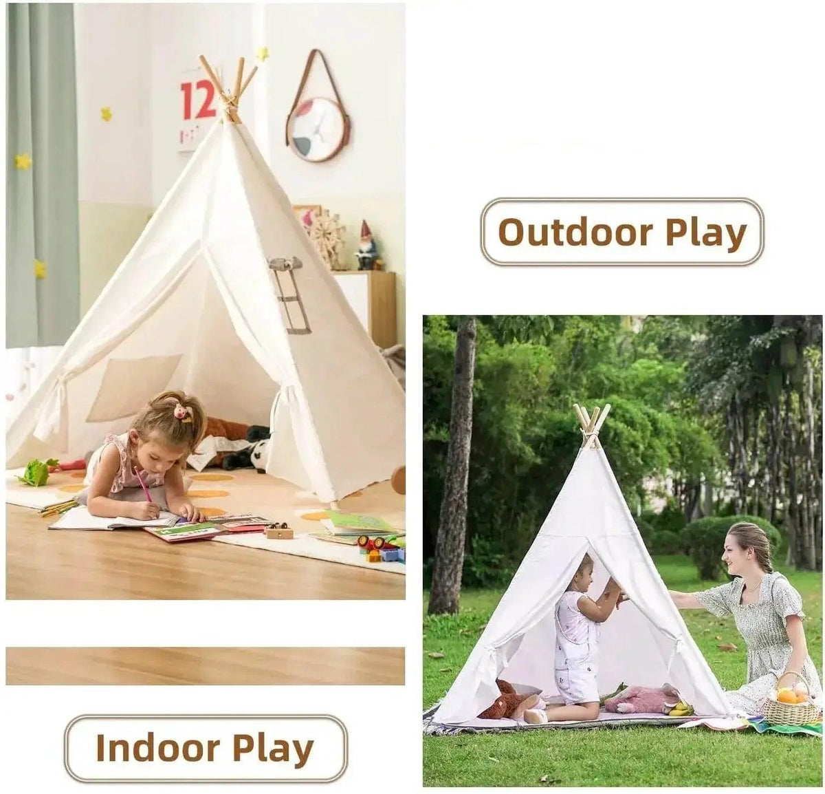  1.6m/1.3m Kid Tent Indoor Play House Wigwam Portable Teepee -  ToylandEU™