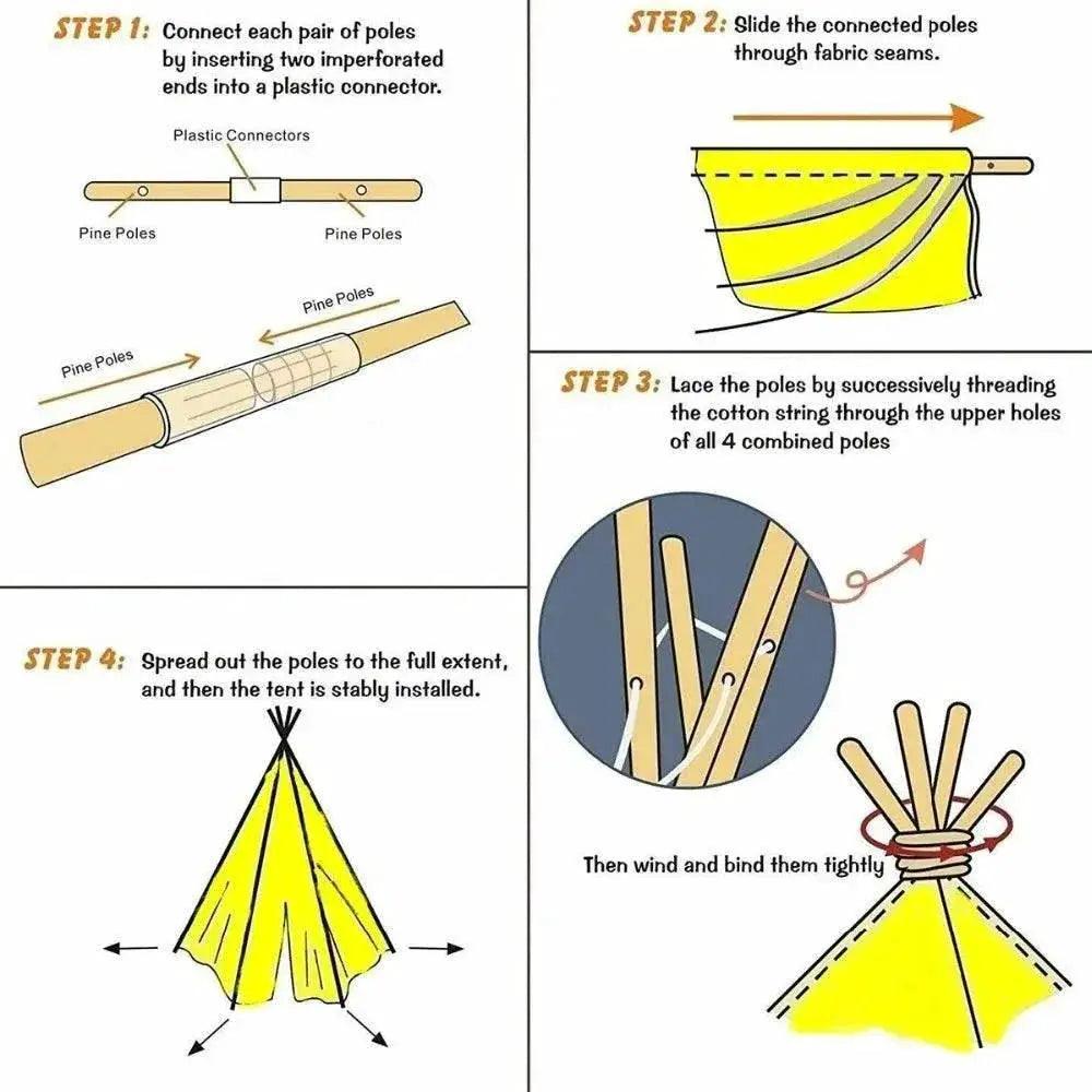  1.6m/1.3m Kid Tent Indoor Play House Wigwam Portable Teepee -  ToylandEU™