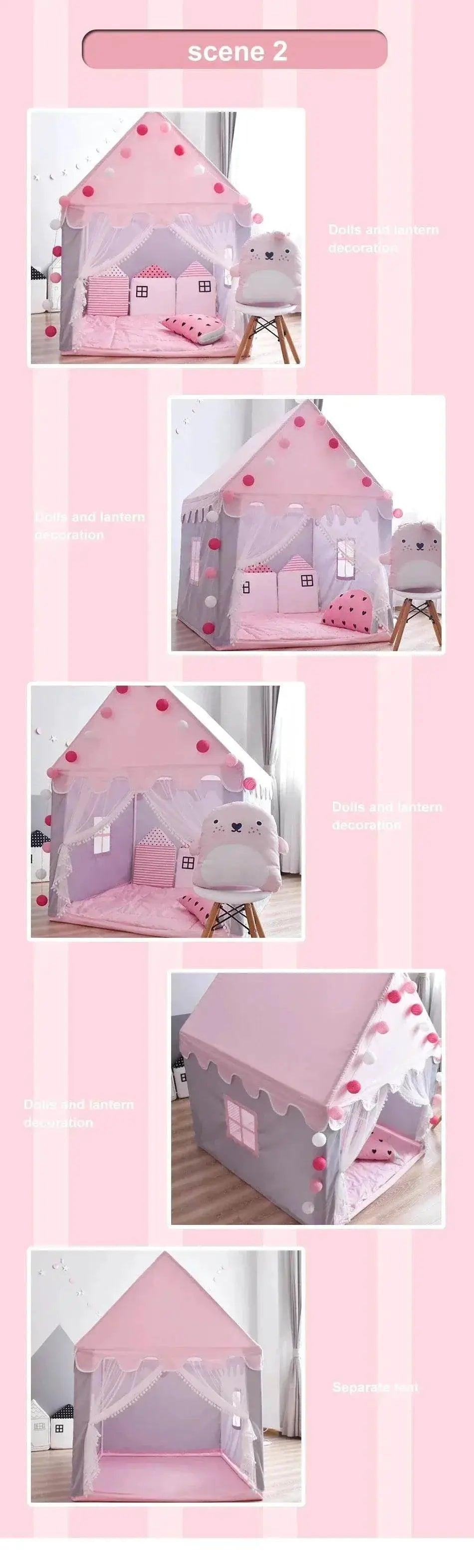  Large Kids Tents Tipi Baby Play House 1.35M Pink Castle -  ToylandEU™