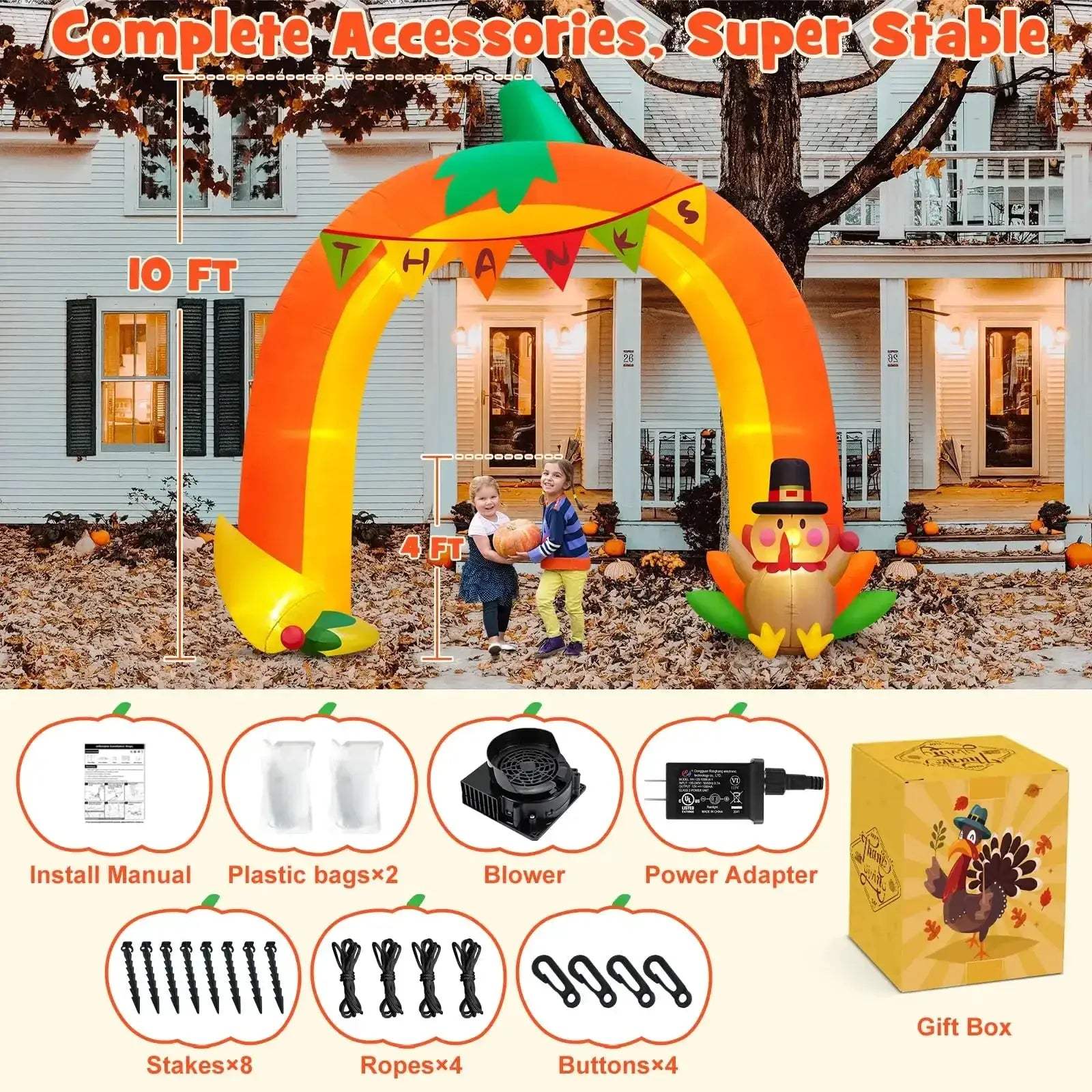 Ten Foot Giant Thanksgiving Pumpkin Arch Inflatable With LEDs - ToylandEU